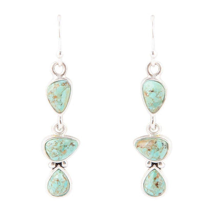 Barse Linear Triple Stone Turquoise and Sterling Silver Earrings