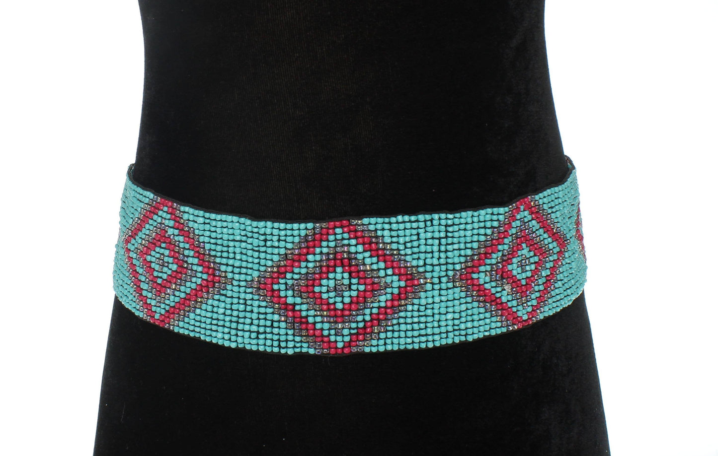 Turquoise & Pink Handmade Stretchy Beaded Bali Belt