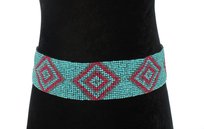 Turquoise & Pink Handmade Stretchy Beaded Bali Belt