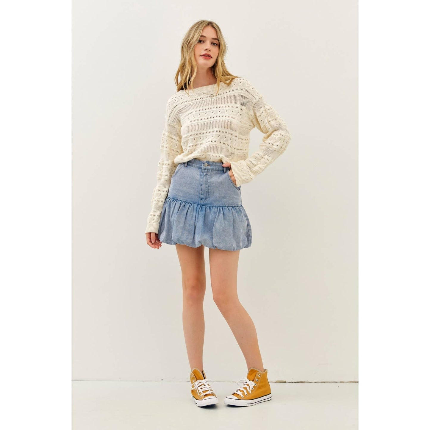 Denim Bubble Mini Skirt