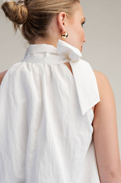 High Neck Tie Wrap Balloon Sleeveless Top