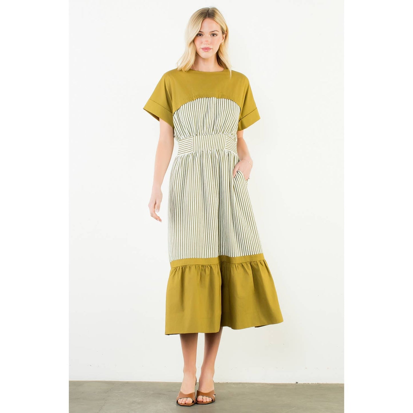 Short Sleeve Striped Midi Dress