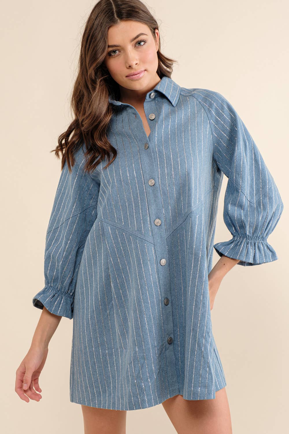 Embellished Sparkle Stone Stripe Denim Dress