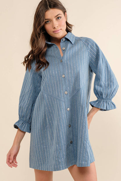 Embellished Sparkle Stone Stripe Denim Dress