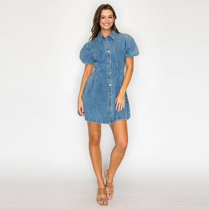 Modern Muse Denim Bubble Sleeve Dress