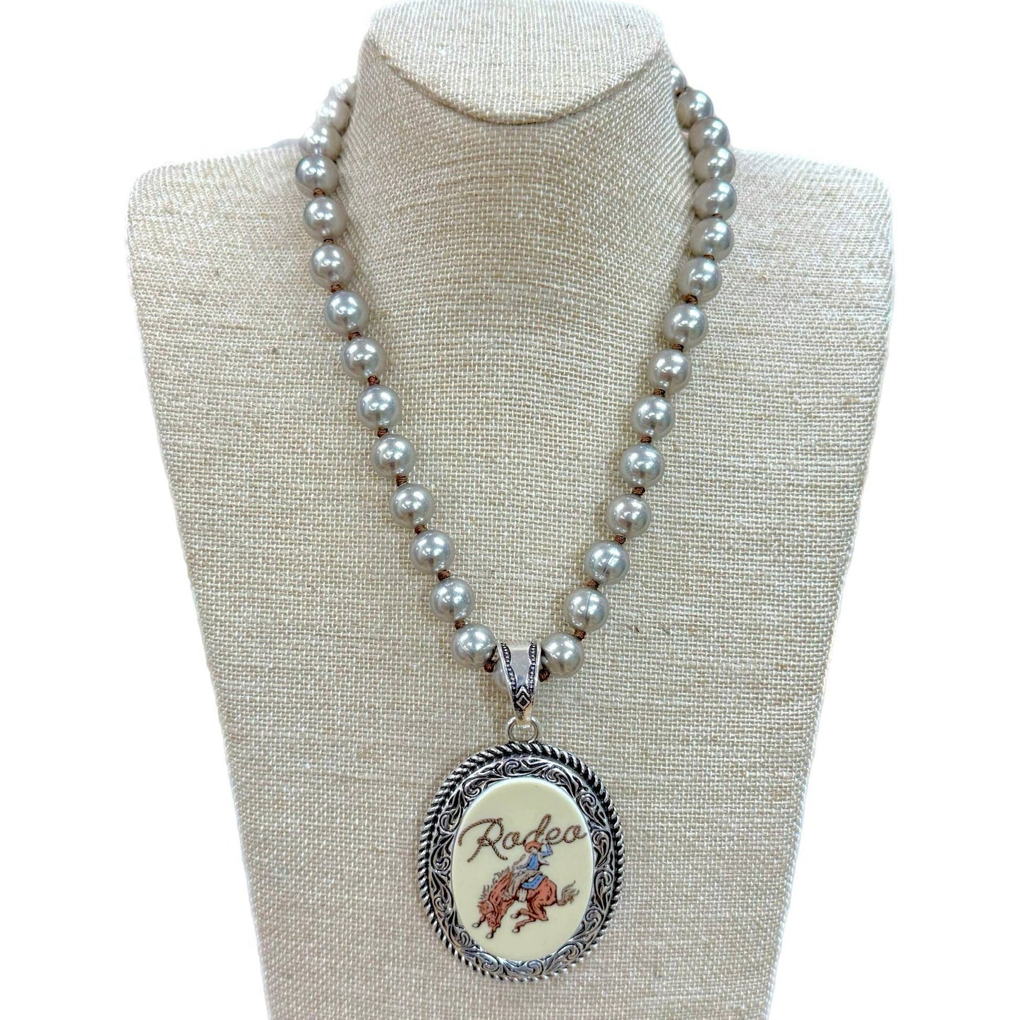 Vintage Rodeo Pendant with Etched & Rope Edge on Faux Navajo Necklace