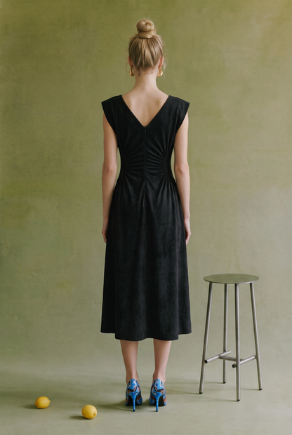 Suede Fit & Flare Midi Dress
