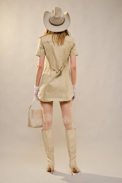 Western Yoke Floral Embroidered Mini Dress