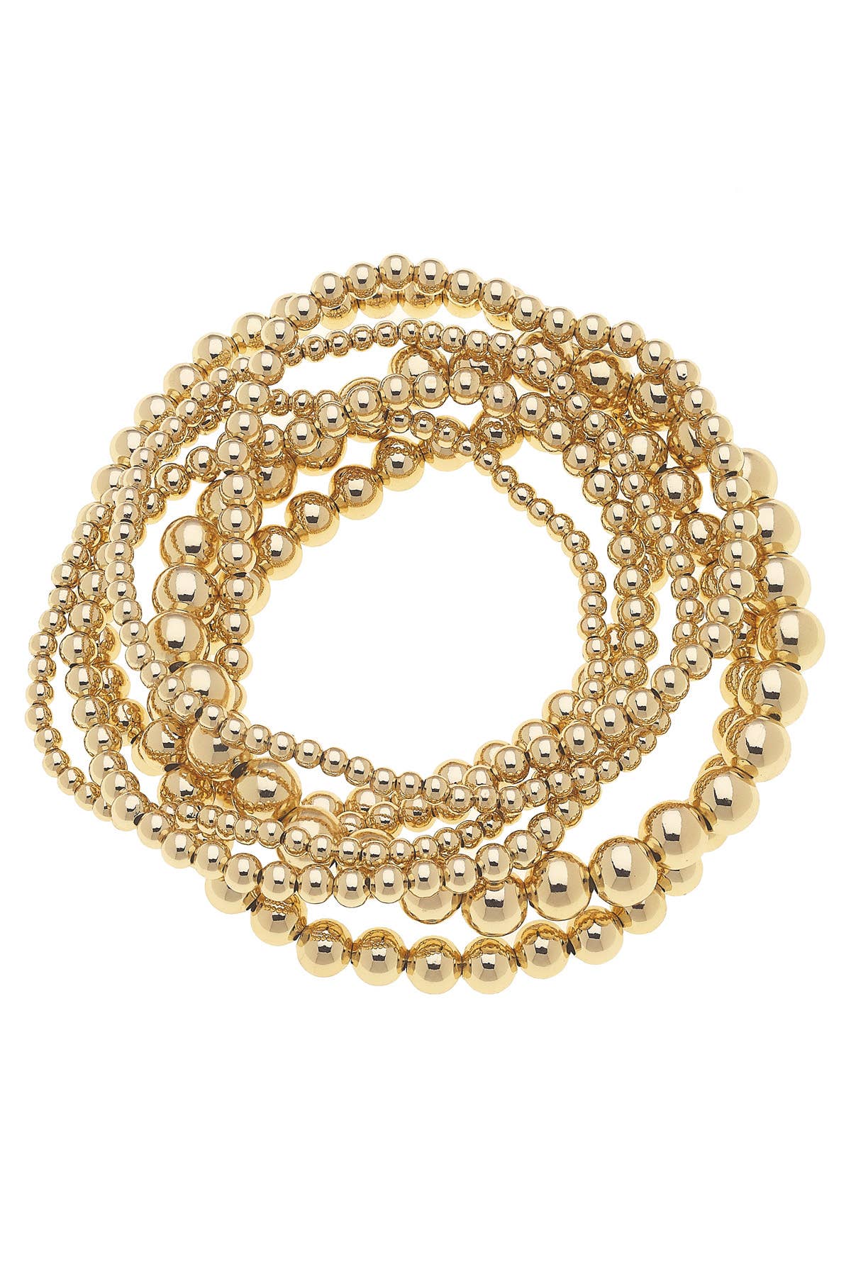 Canvas Style Ruby Ball Bead Stretch 7 Bracelet Set in Shiny Gold