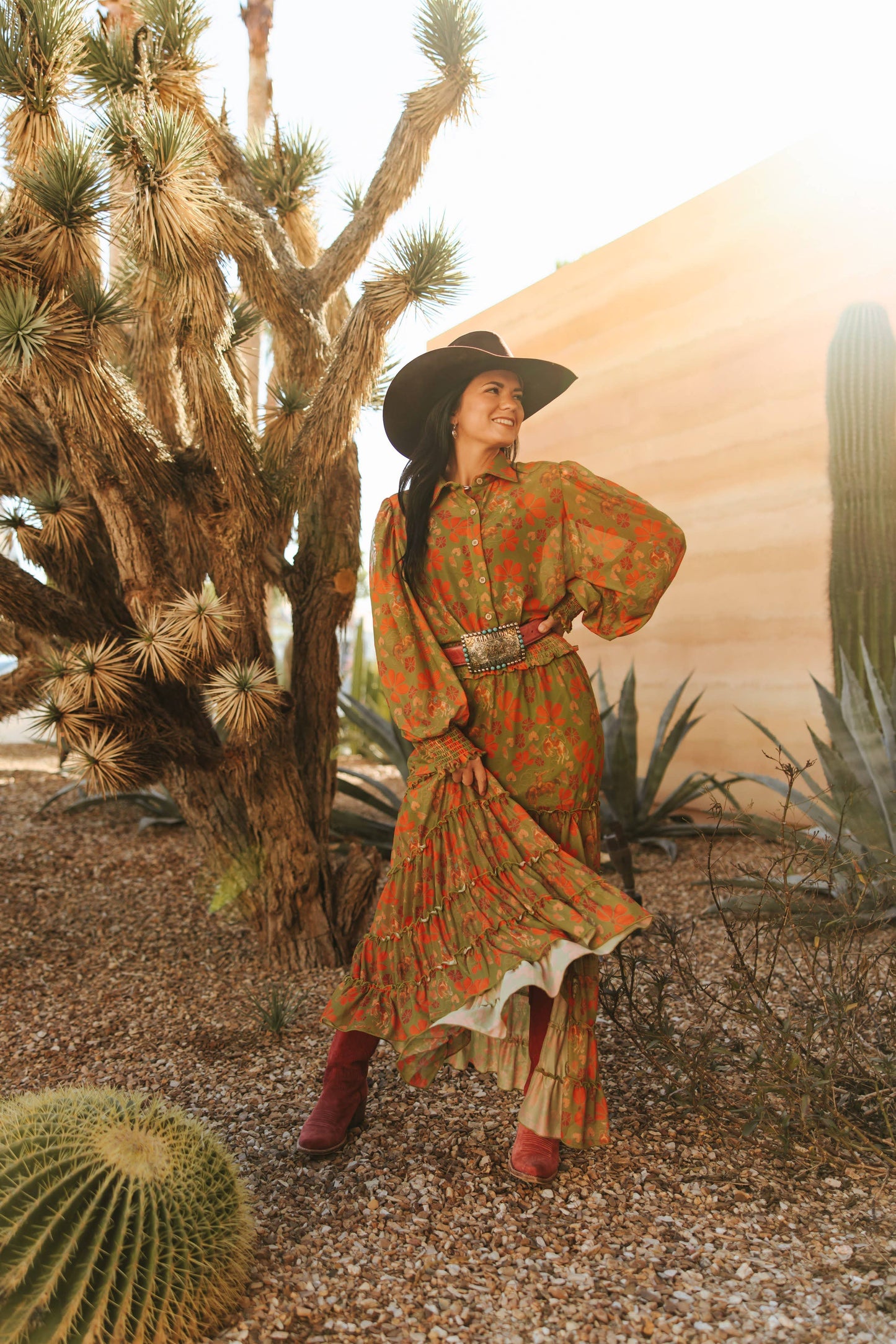 Olive Retro Cowboy Mesh Skirt