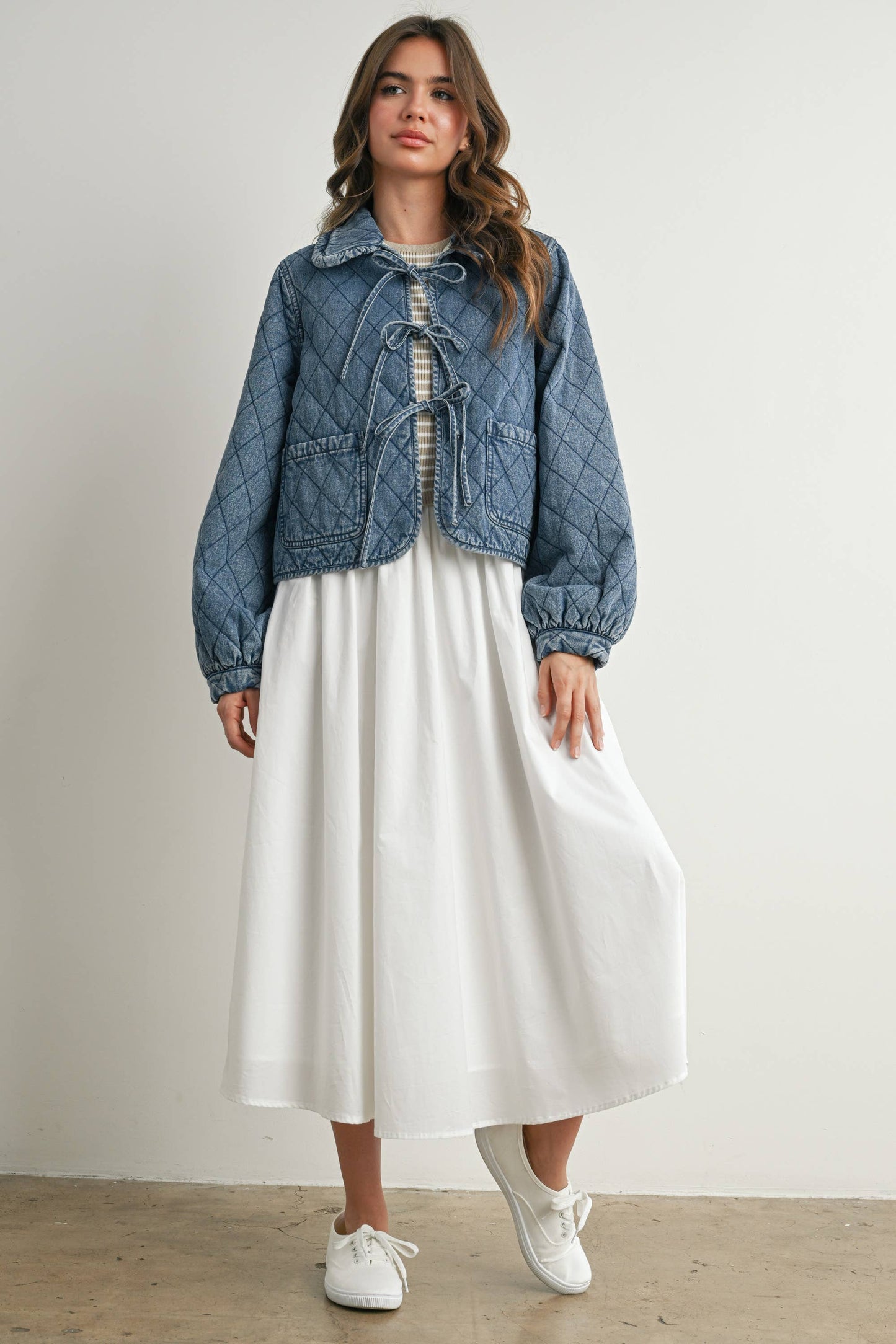Quilted Long Sleeve Tie-Front Jacket