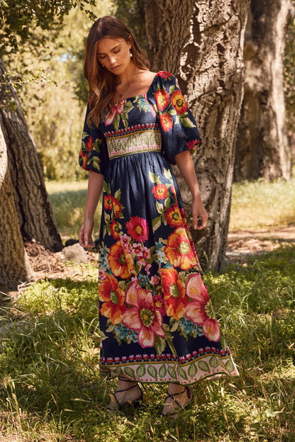 Giant Floral Border Printed Maxi Dress