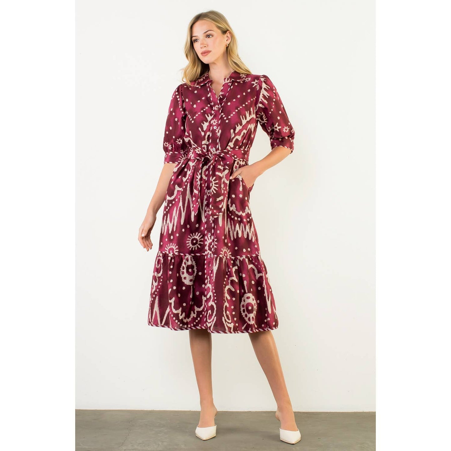 Long Sleeve Print Tiered Dress