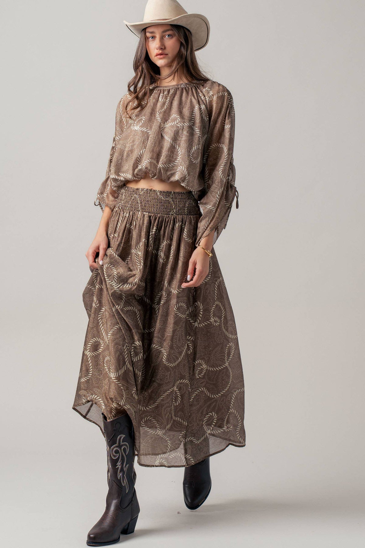Rope Print Smocked Waist Maxi Skirt