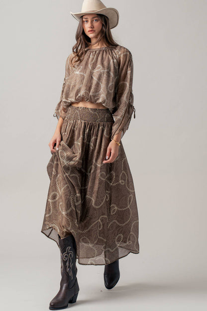 Rope Print Smocked Waist Maxi Skirt