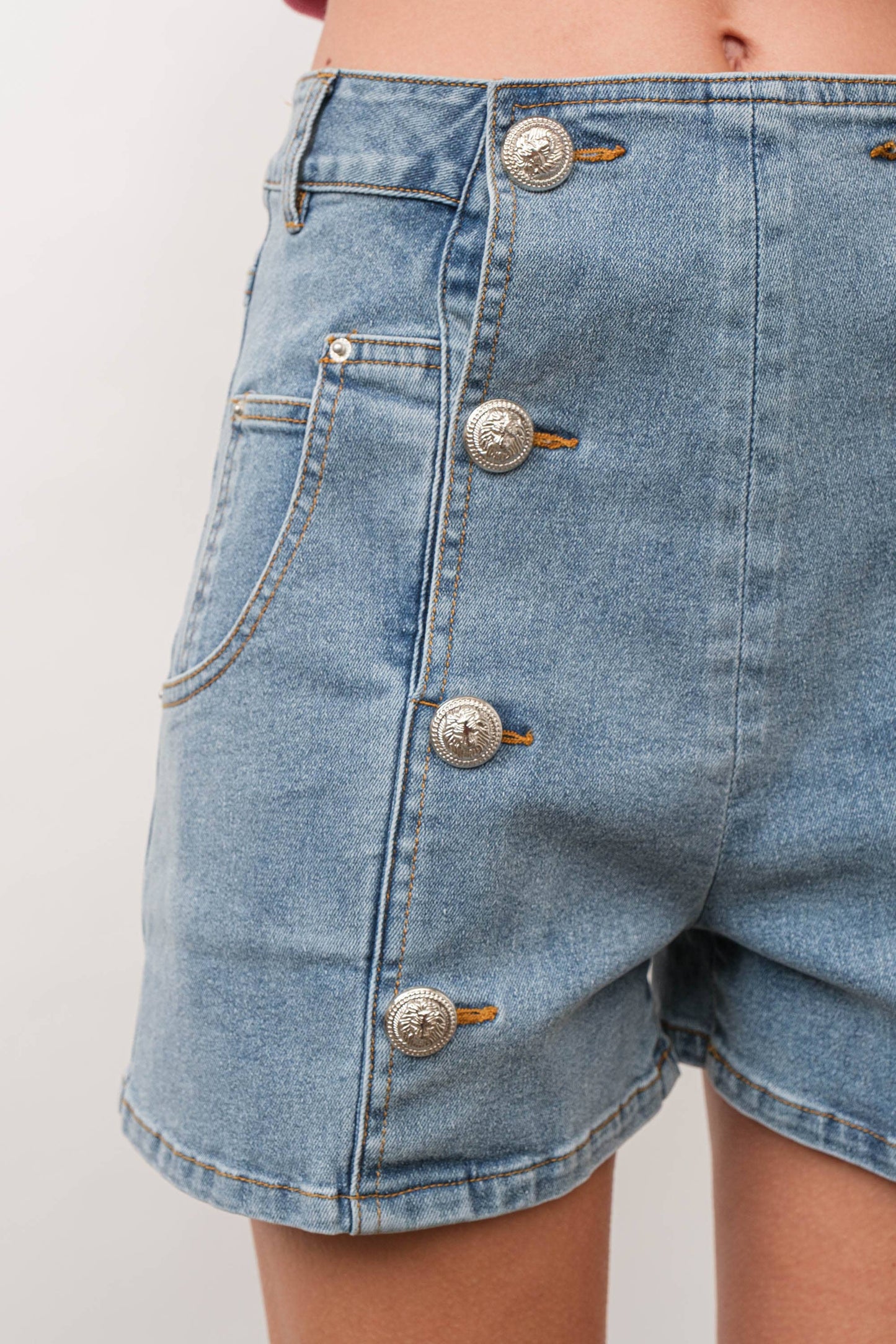 Double Button Detail Denim Shorts
