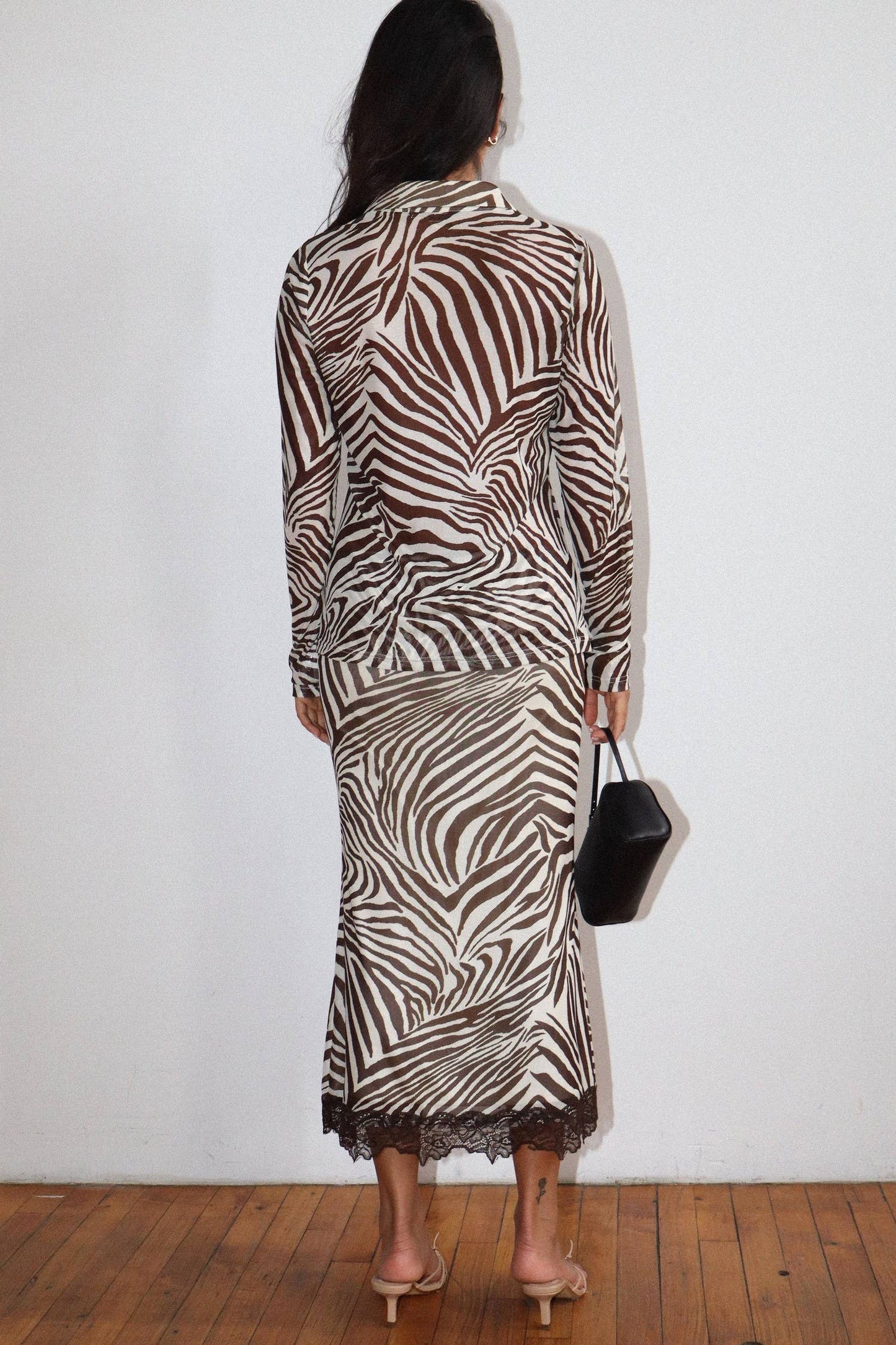 Zebra Print Midi Lace Trim Skirt