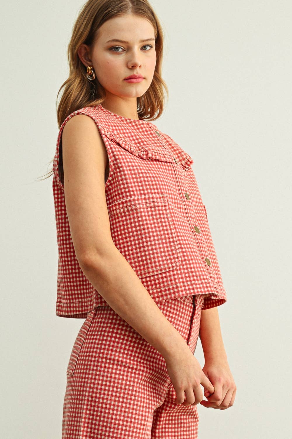 Miou Muse Gingham Printed Vest