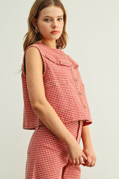 Miou Muse Gingham Printed Vest