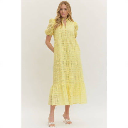 Eyelet Short Puff Sleeve Midi Dress