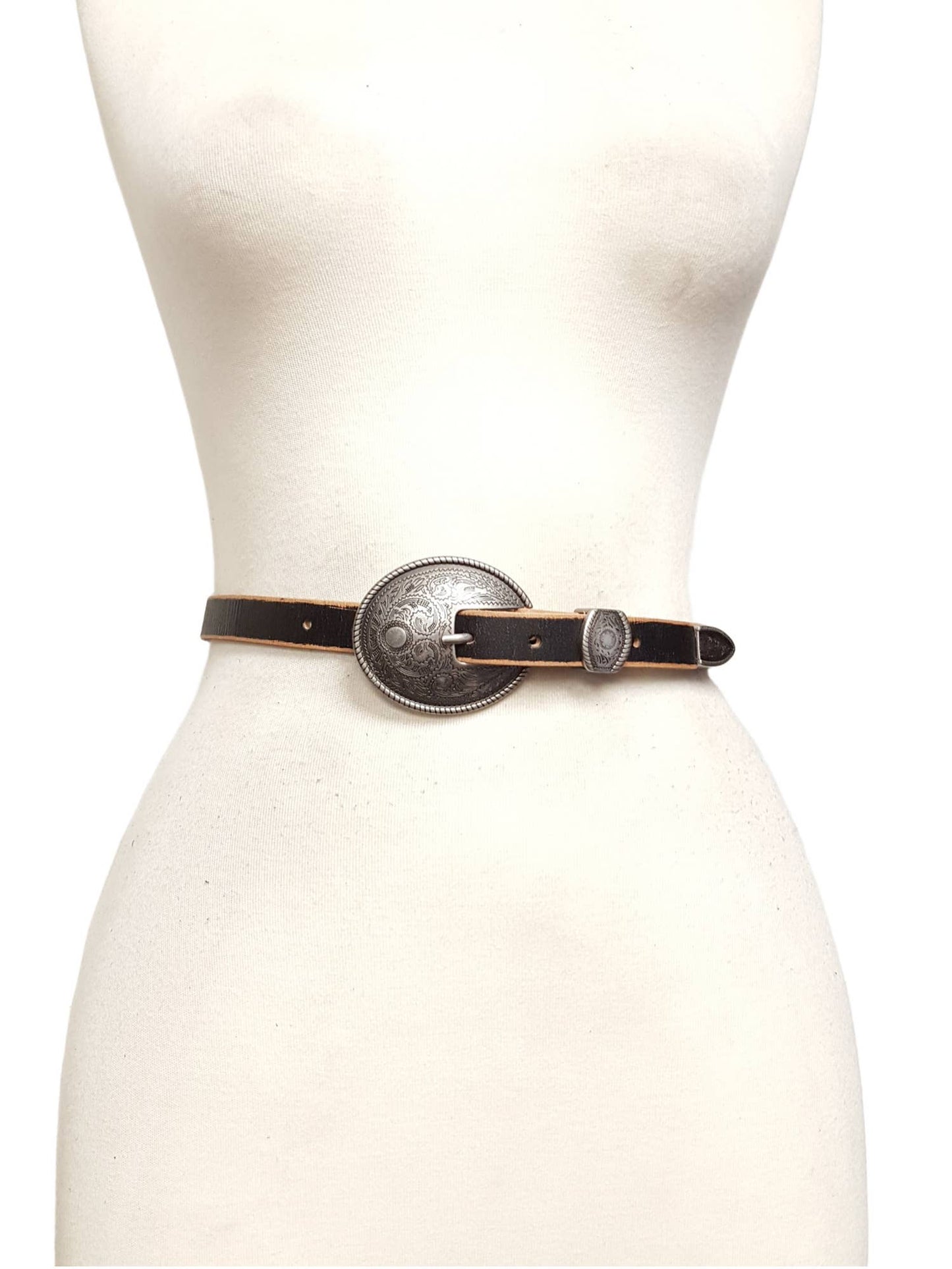 Vintage Antique Floral Buckle Leather Belt