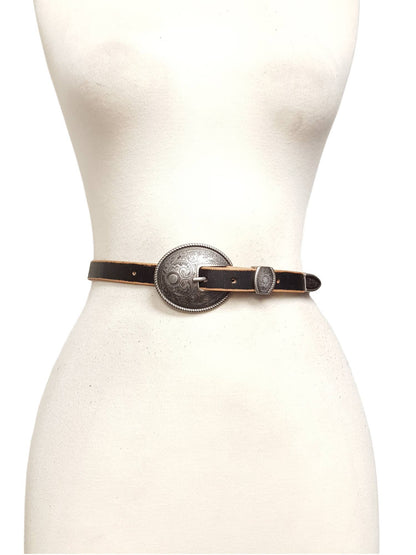 Vintage Antique Floral Buckle Leather Belt