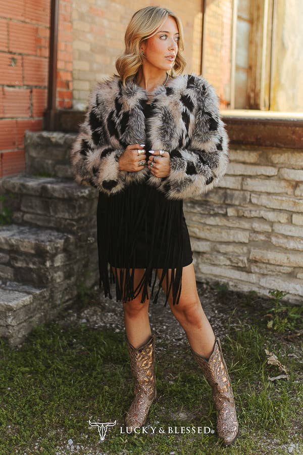 LUCKY & BLESSED Marbled Faux Fur Jacket