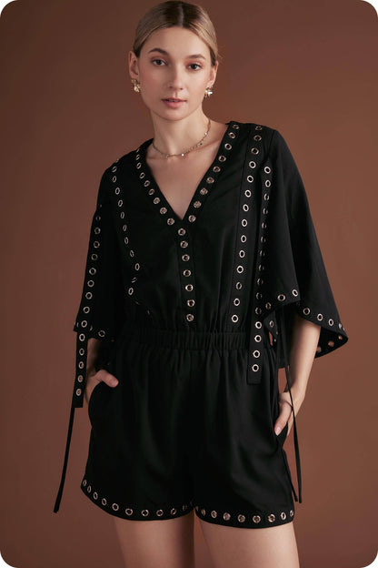 Grommet V-Neckline Romper