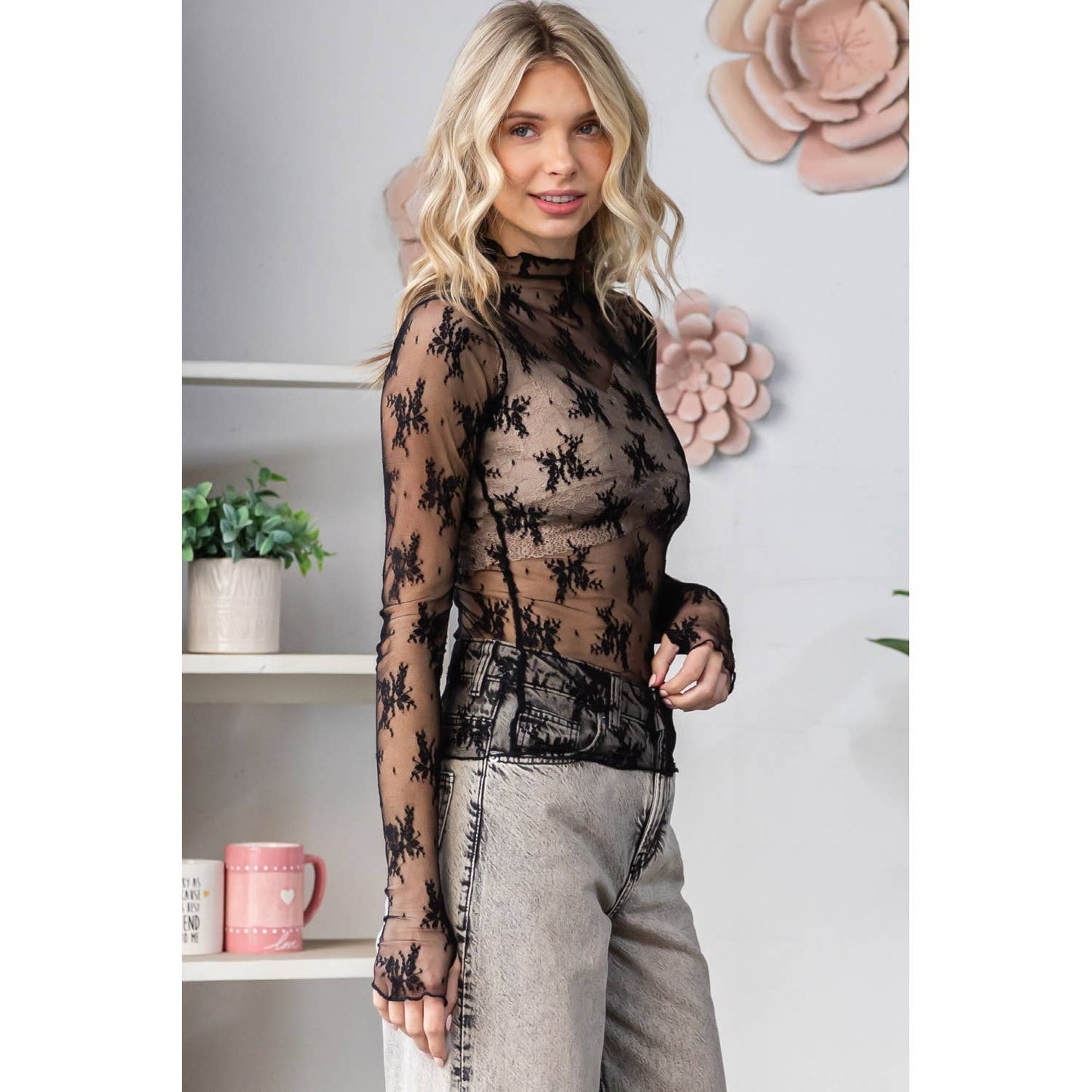 Lace Long Sleeve See Through Ivory Top