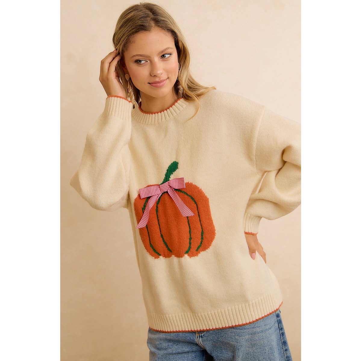 PUMPKIN BOW SWEATER TOP