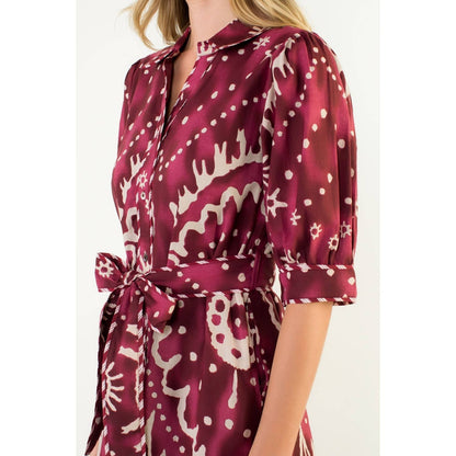 Long Sleeve Print Tiered Dress