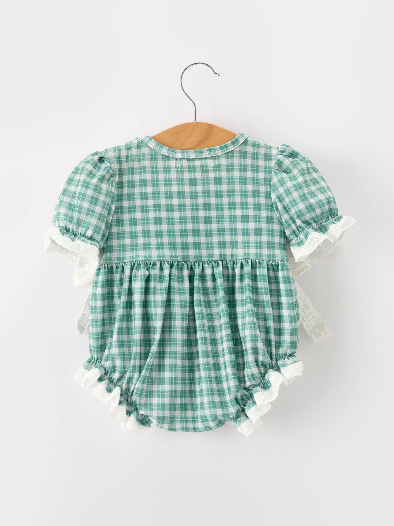 Girl's Western Plaid Horse Embroidered Bubble Romper