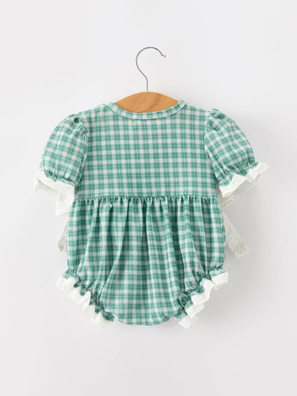 Girl's Western Plaid Horse Embroidered Bubble Romper
