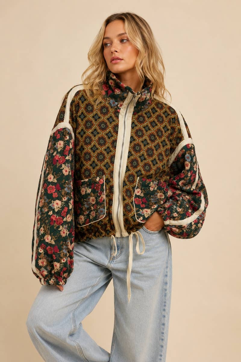 J.NNA Patchwork Quilted Bomber Jacket