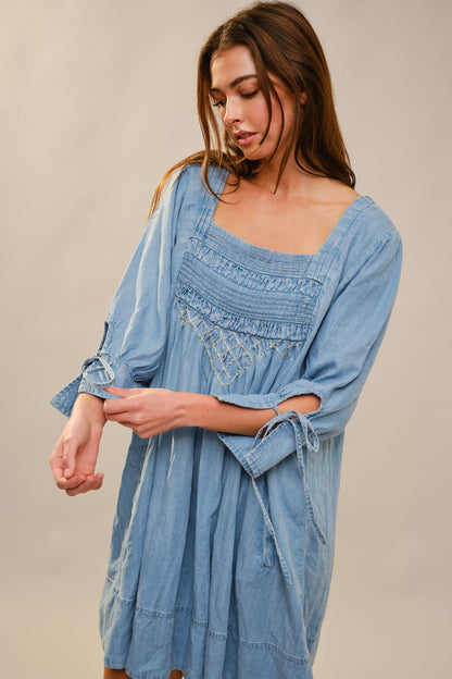 Stitch Detail Chambray Dress