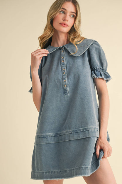 Doll Collar Denim Mini Dress