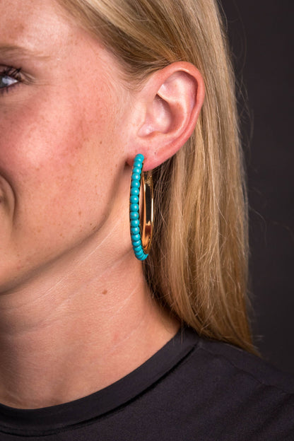 West & Co. Gold Turq Trimmed Hoop Earring