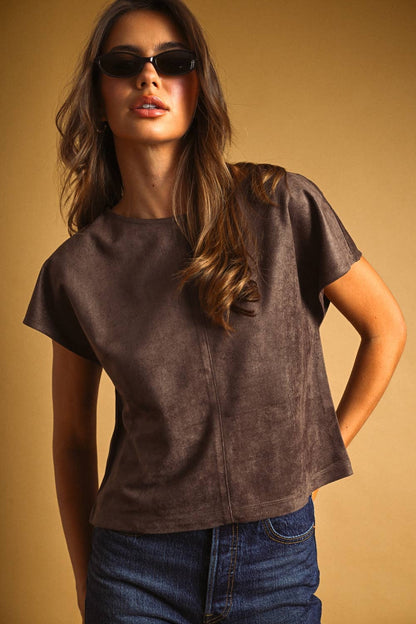 BROWN SUEDE CROP TOP