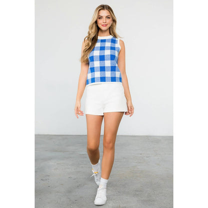 Checkered Knit Sleeveless Top