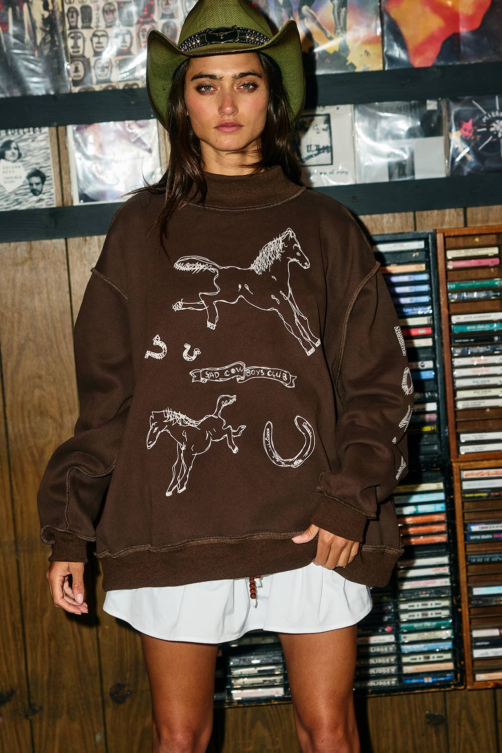 BUCKETLIST Horse Graphic Mock-Neck Sweatshirt
