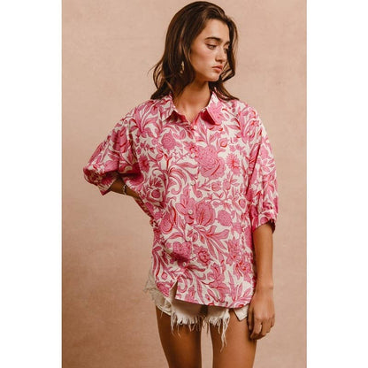 FLORAL PRINT SHORT DOLMAN SLEEVES BLOUSE