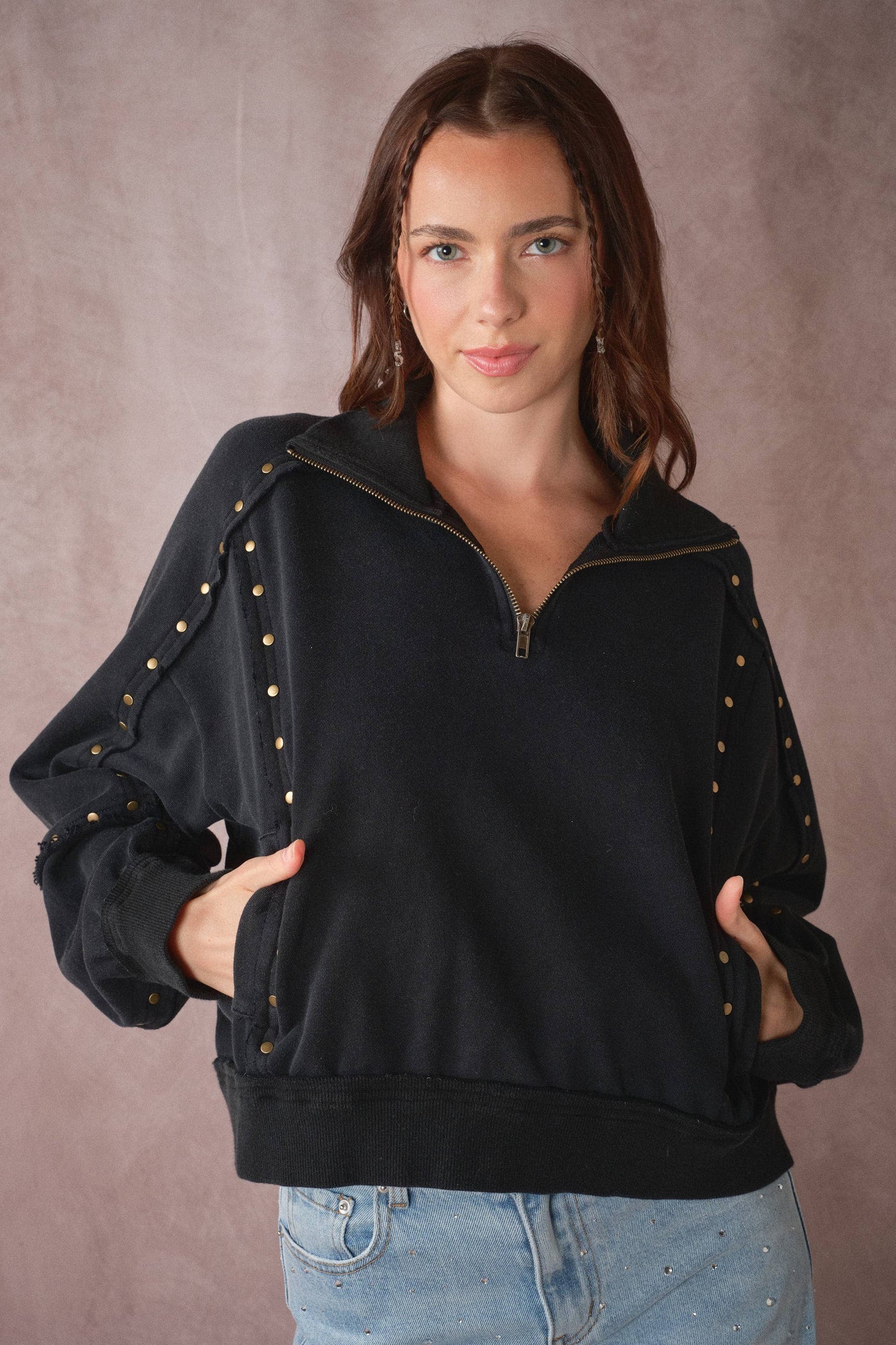 Blue B Studded Half-Zip Sweatshirt