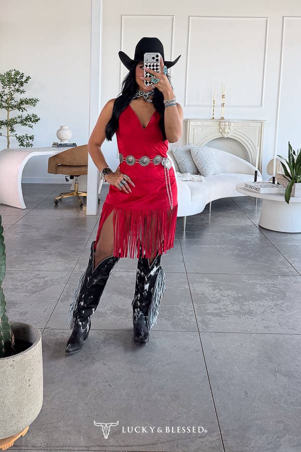Lucky & Blessed Red Suede Dress