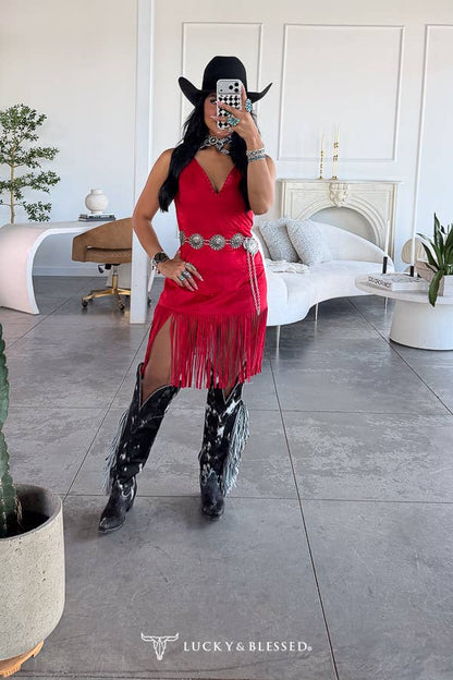 Lucky & Blessed Red Suede Dress