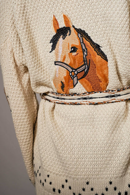 Western Horse Belted Cardigan