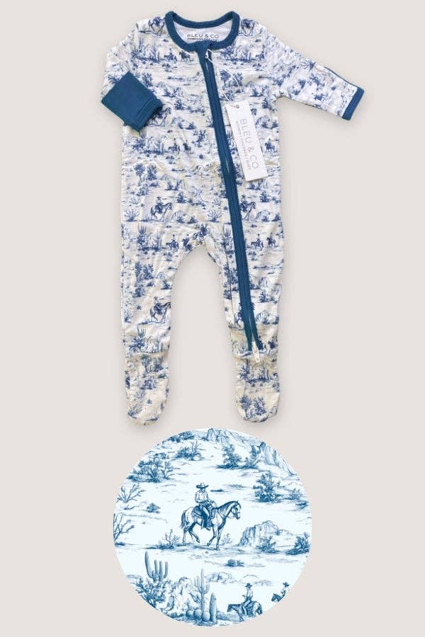 Blue Toile Cowboy Footie Pajamas