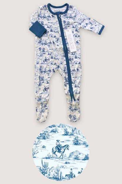 Blue Toile Cowboy Footie Pajamas