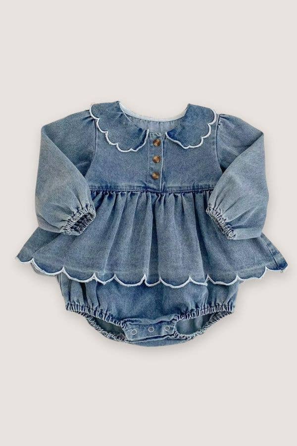 Denim Scalloped Bubble Romper