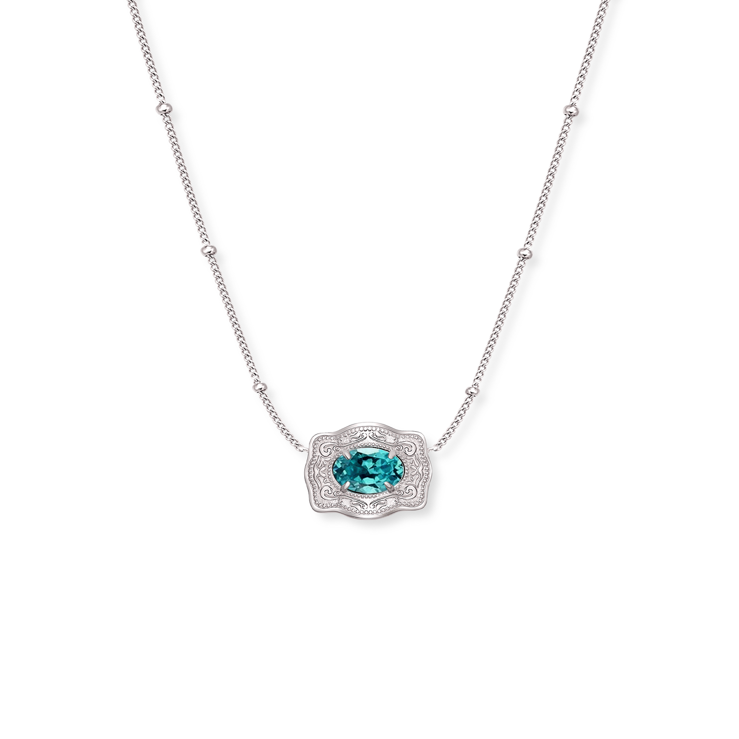 Silver Belt Buckle Birthstone Necklace