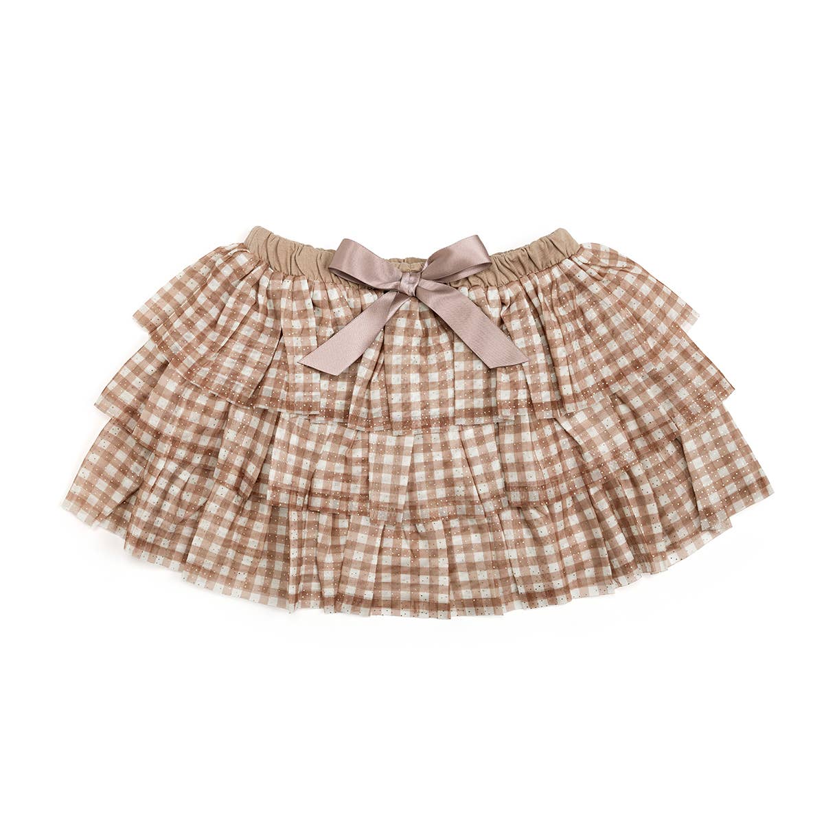 Gingham Printed Tulle Tiered Skirt